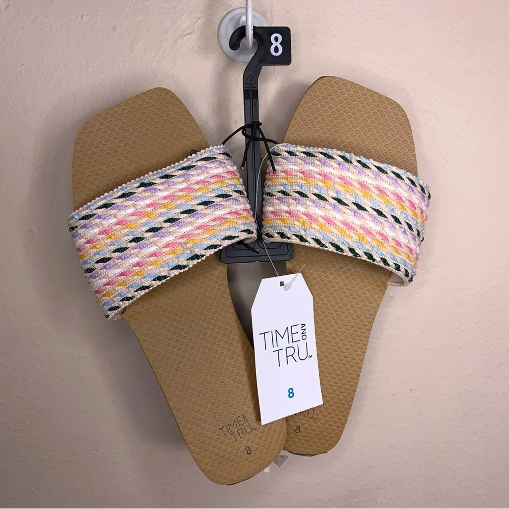 New Size 8 Slide Sandals Multicolored Tan Brown Womens Boho Bohemian Beach